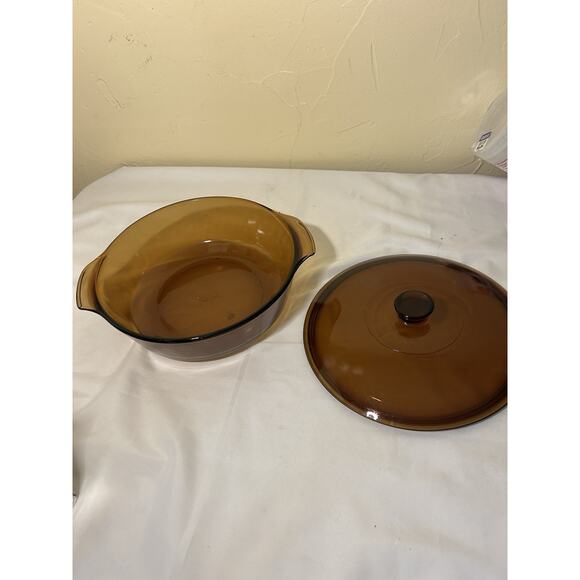 Vintage Anchor Hocking Fire King 2 Qt Casserole Pot Pan Clear #438 Amber USA - Picture 2 of 5